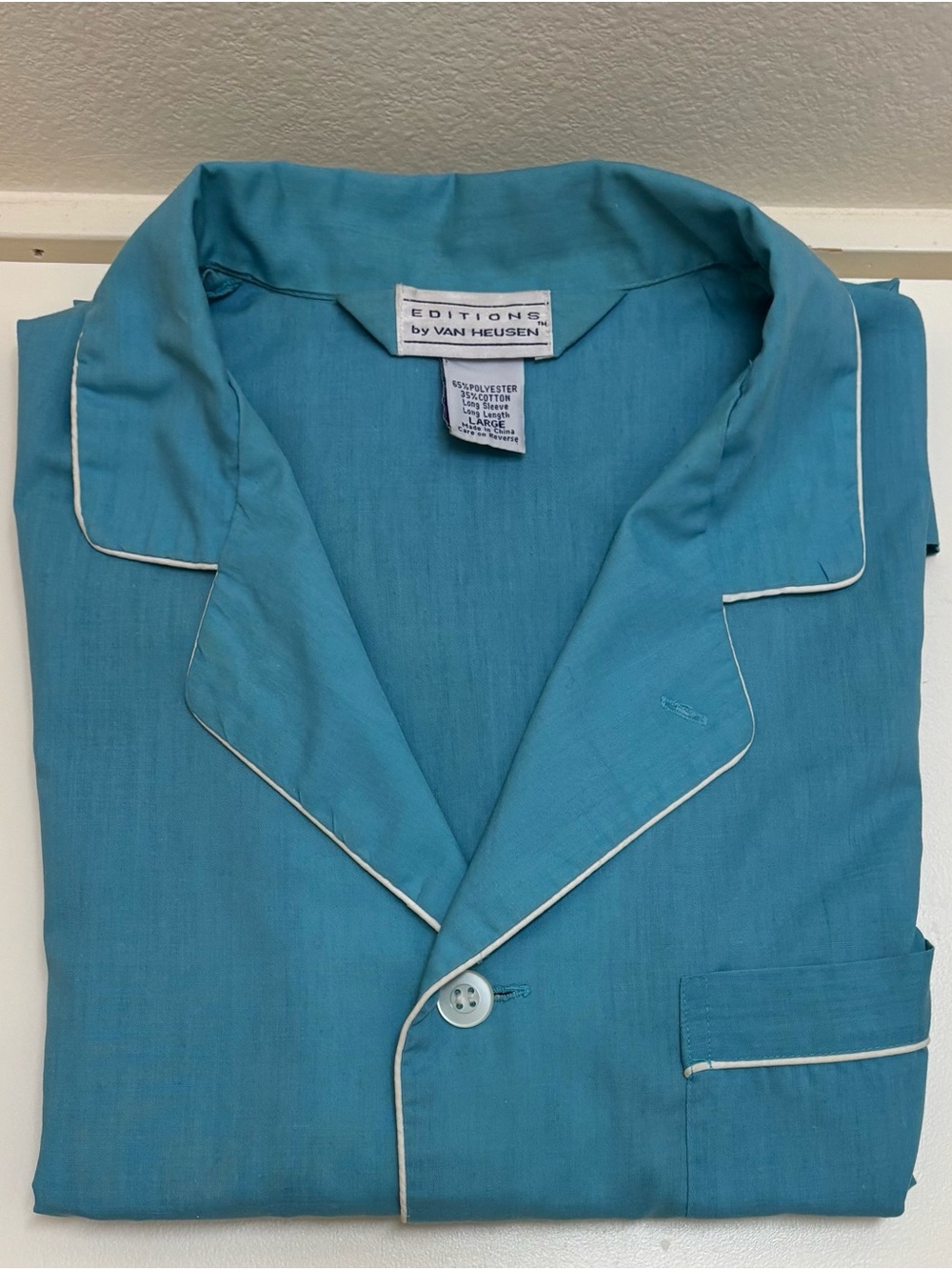 Van Heusen Teal Lightweight Pajama Top with White Piping